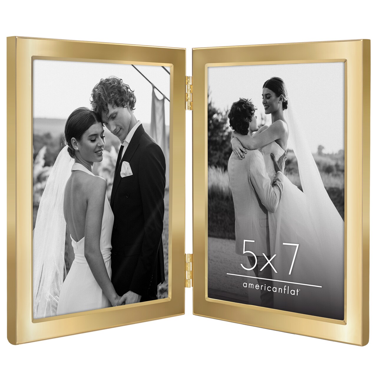 Americanflat Hinged Picture Frame with Wide, Beveled Molding and Shatter-Resistant Glass - Modern Metal Picture Frame Displays Two Photos - Elegant Photo Frames for Tabletop Display